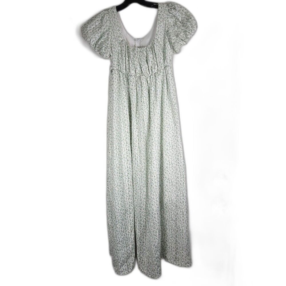 American Eagle Ditsy Floral Smocked Puff Sleeve Midi Maxi Dress Sage S/M